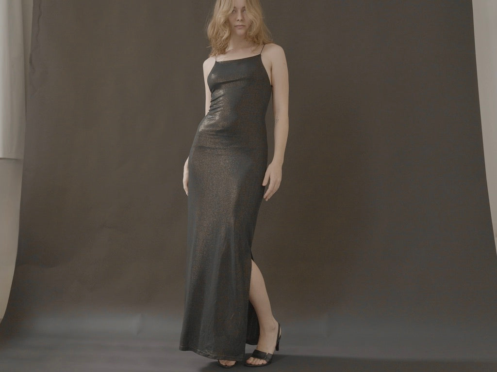 midnight satin lace-up backless maxi dress