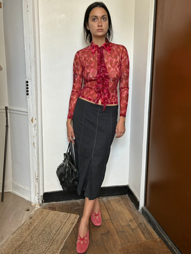 morgan mesh red blouse