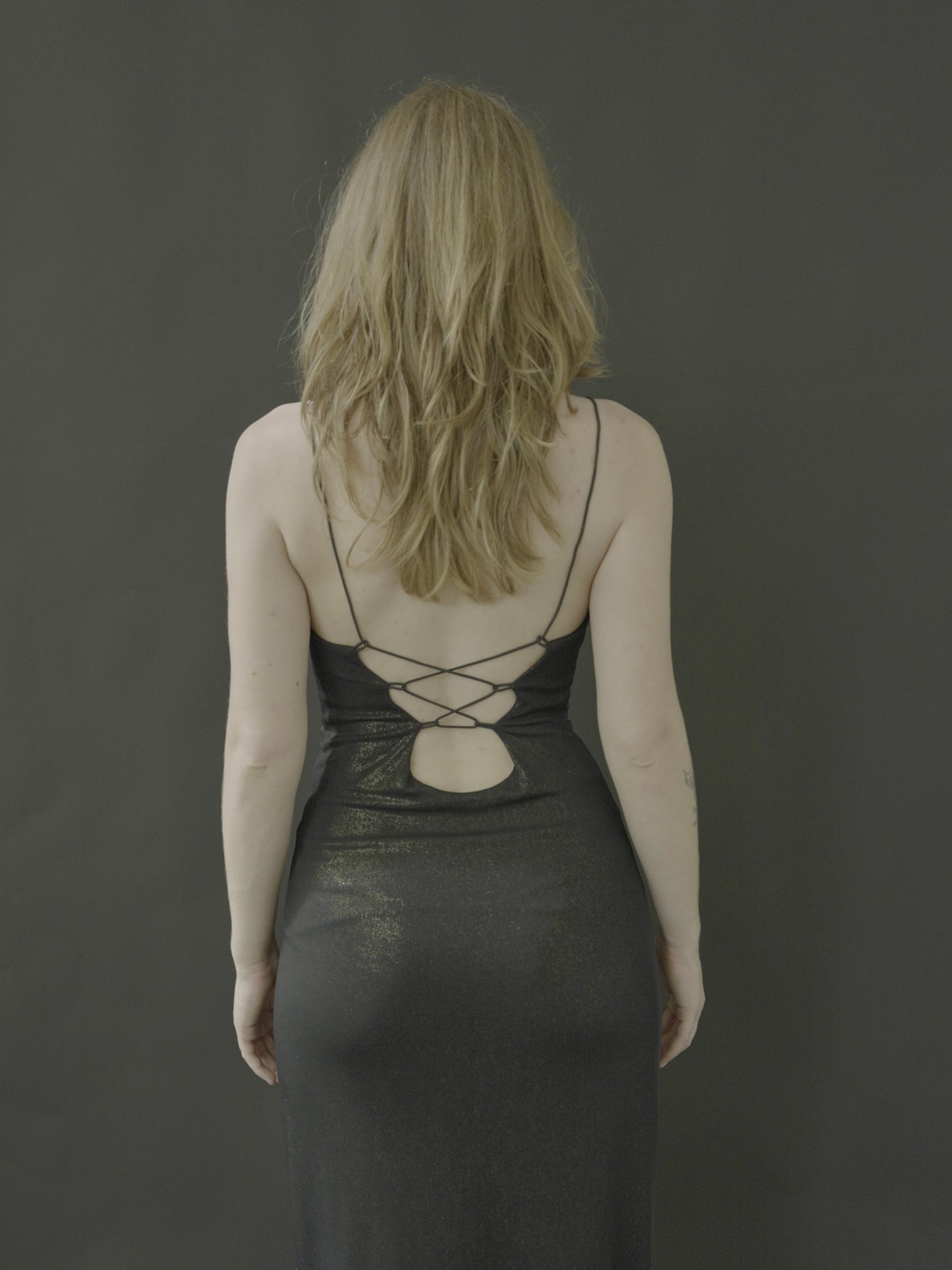 midnight satin lace-up backless maxi dress