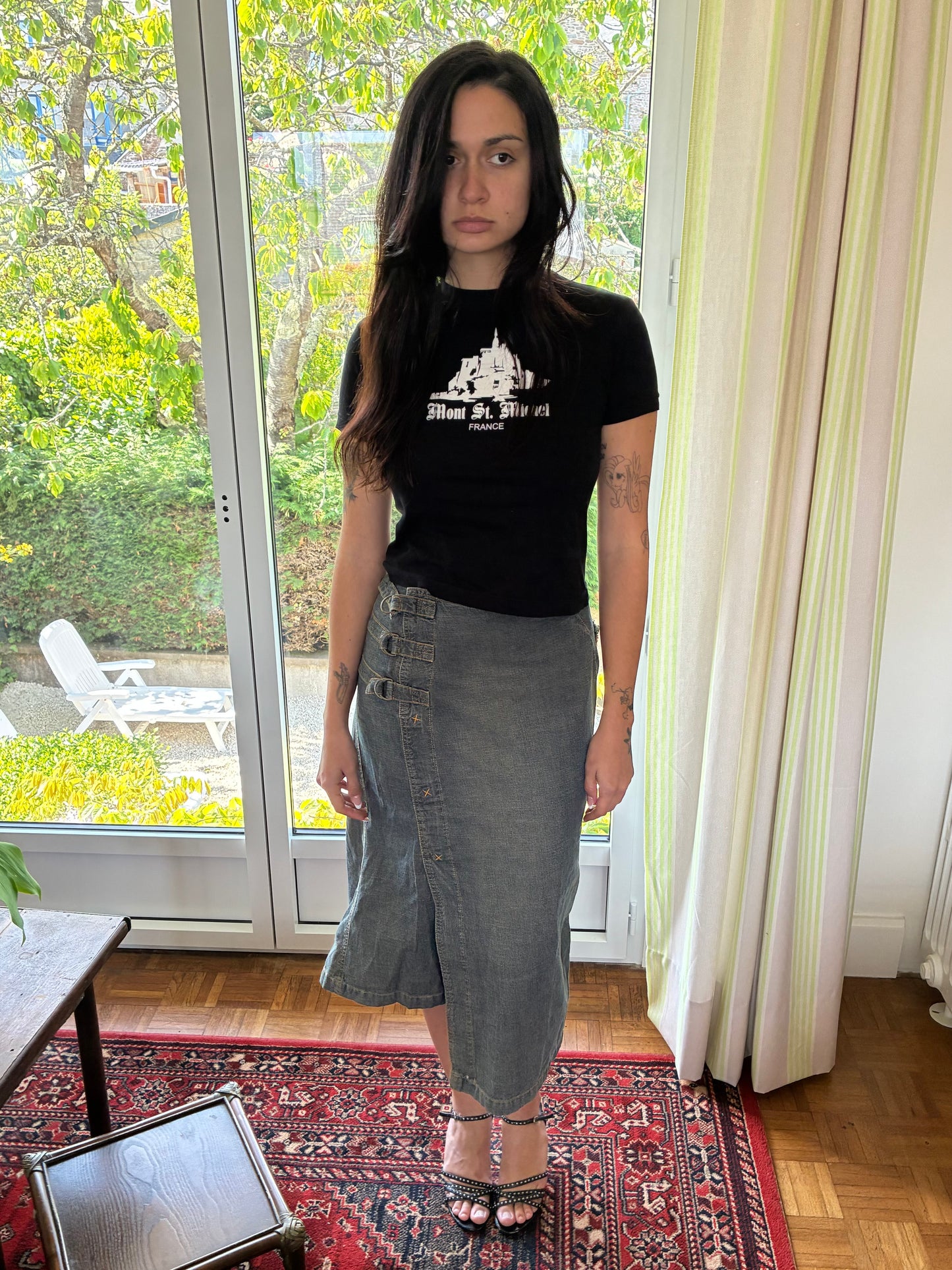 cop copine denim mid skirt