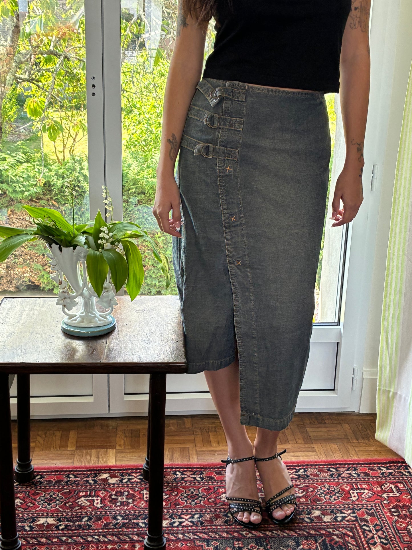 cop copine denim mid skirt