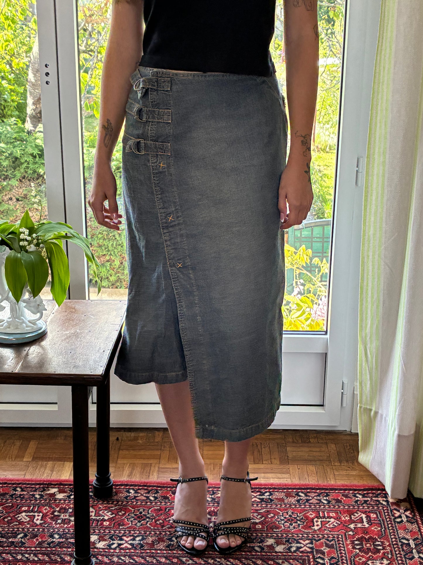 cop copine denim mid skirt
