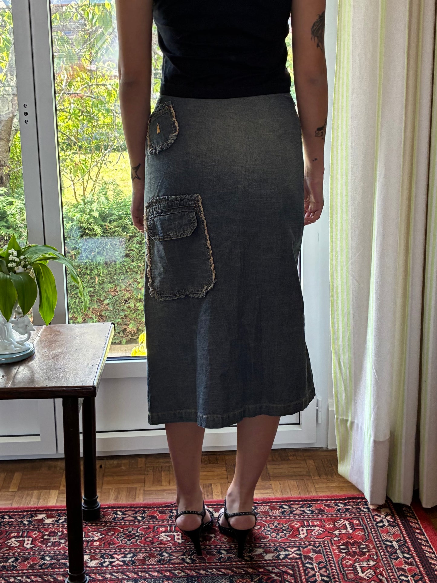cop copine denim mid skirt