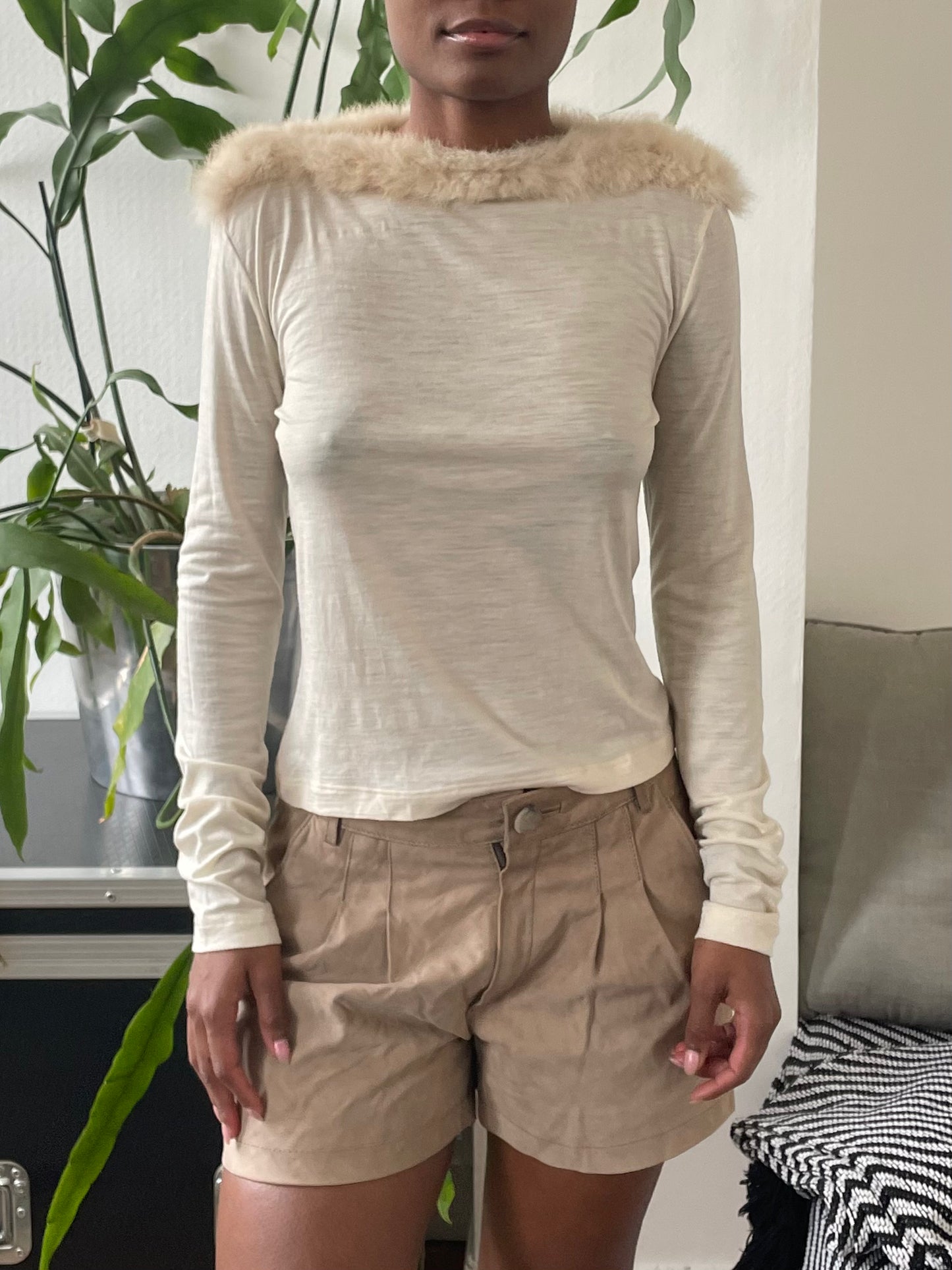 moschino faux fur long sleeve shirt