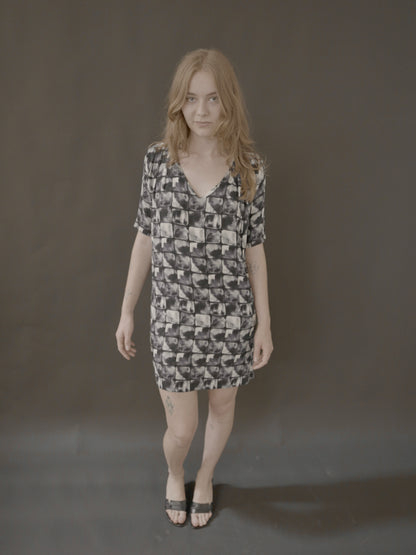 abstract check print mini dress