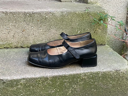 black leather mary janes