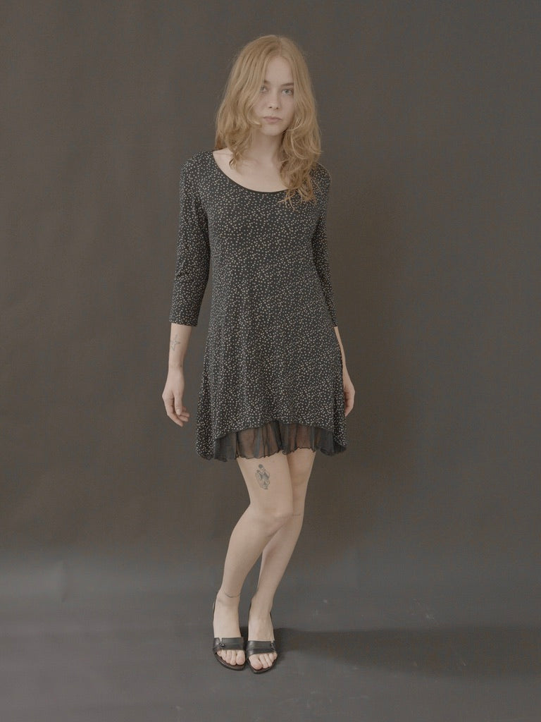 long-sleeve mini dress with sheer hem