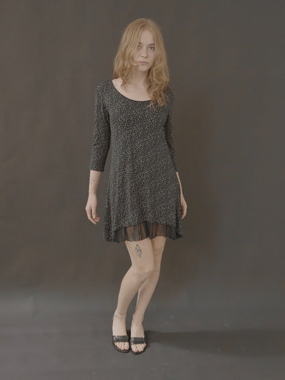 long-sleeve mini dress with sheer hem