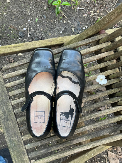 black leather mary janes