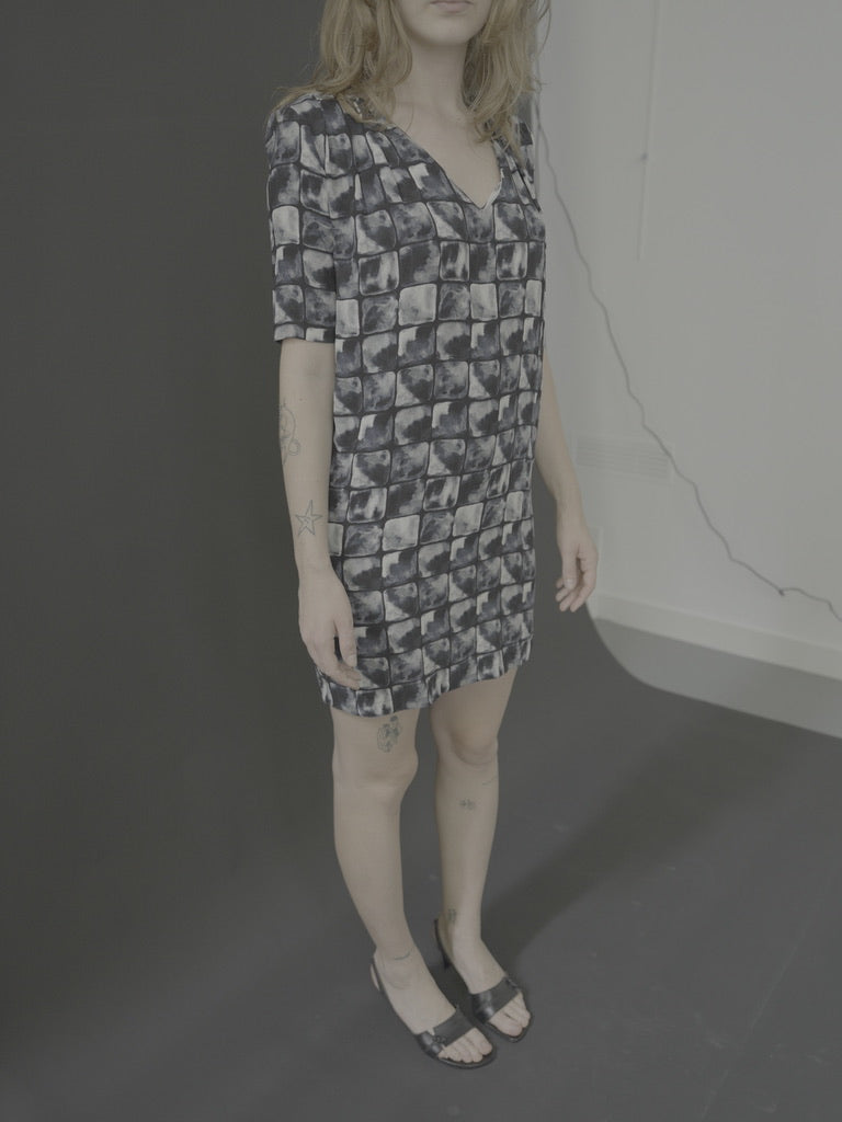 abstract check print mini dress