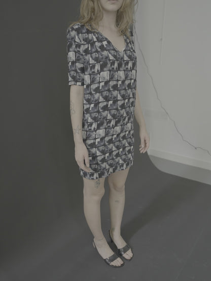abstract check print mini dress