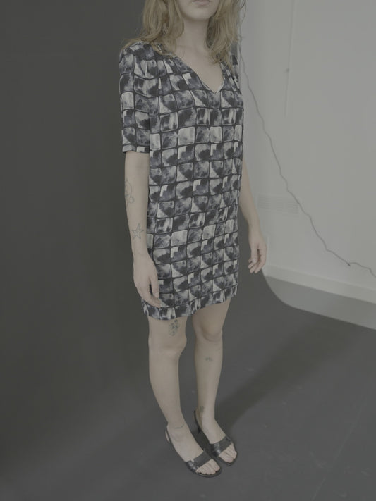 abstract check print mini dress