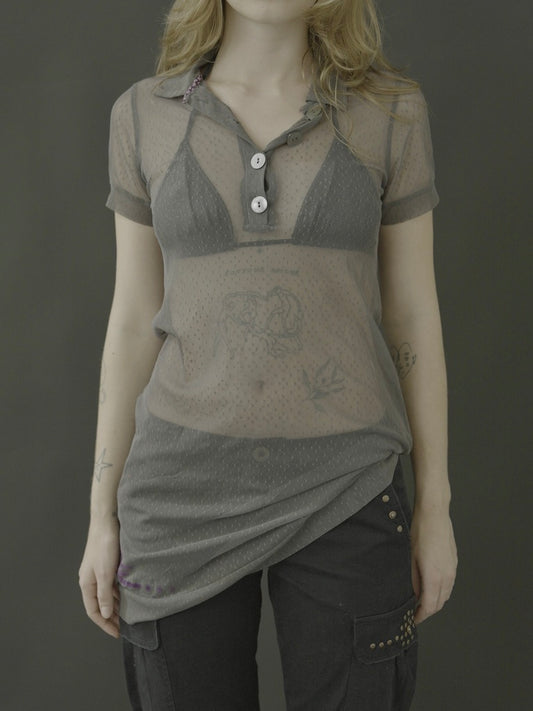 cop copine sheer polo dress with large buttons