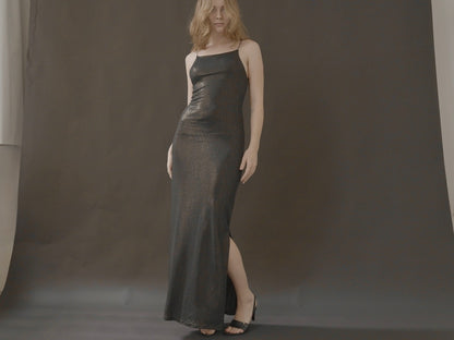 midnight satin lace-up backless maxi dress