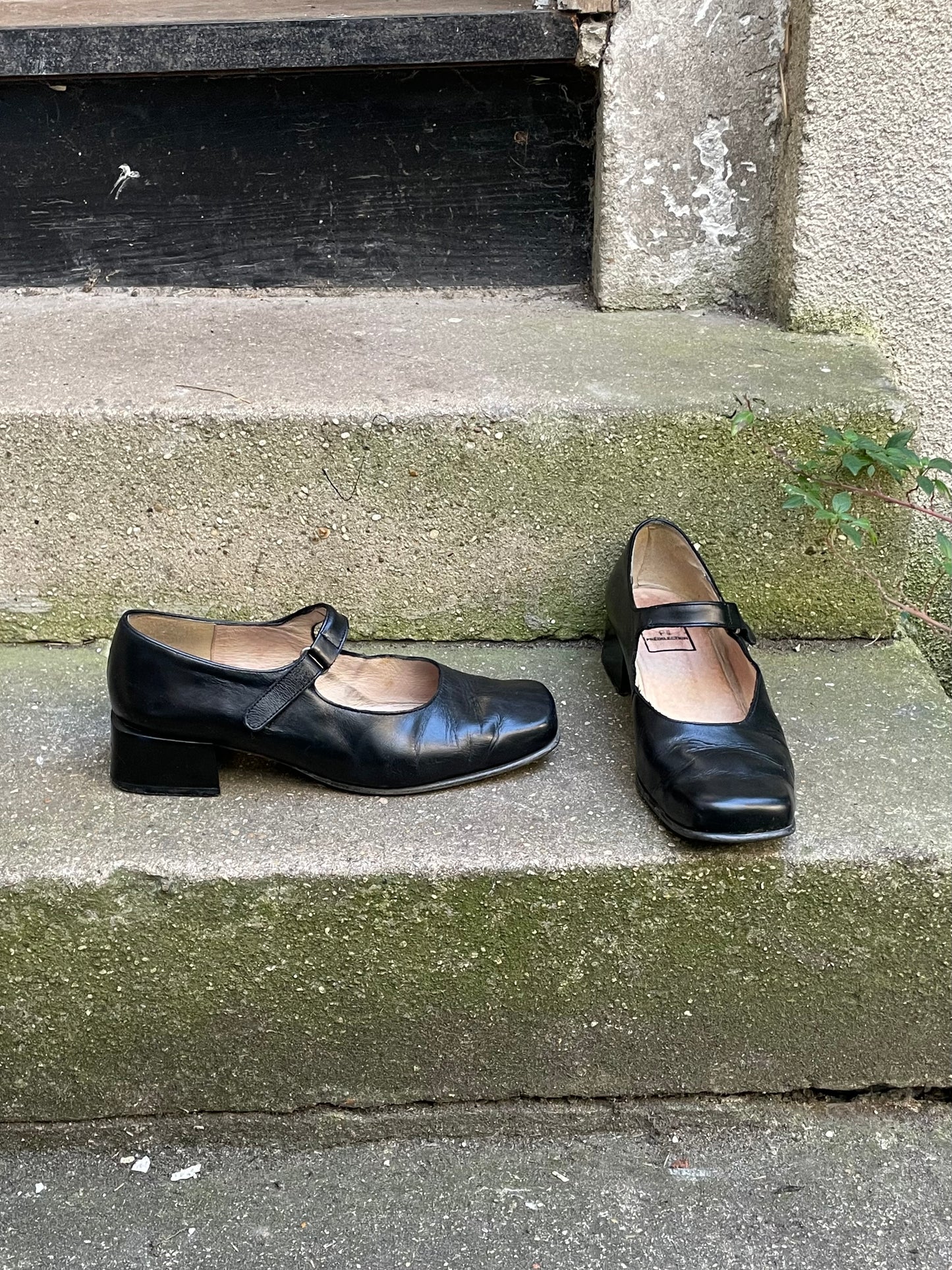 black leather mary janes