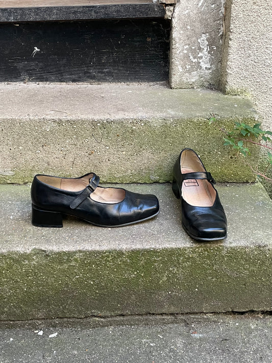 black leather mary janes