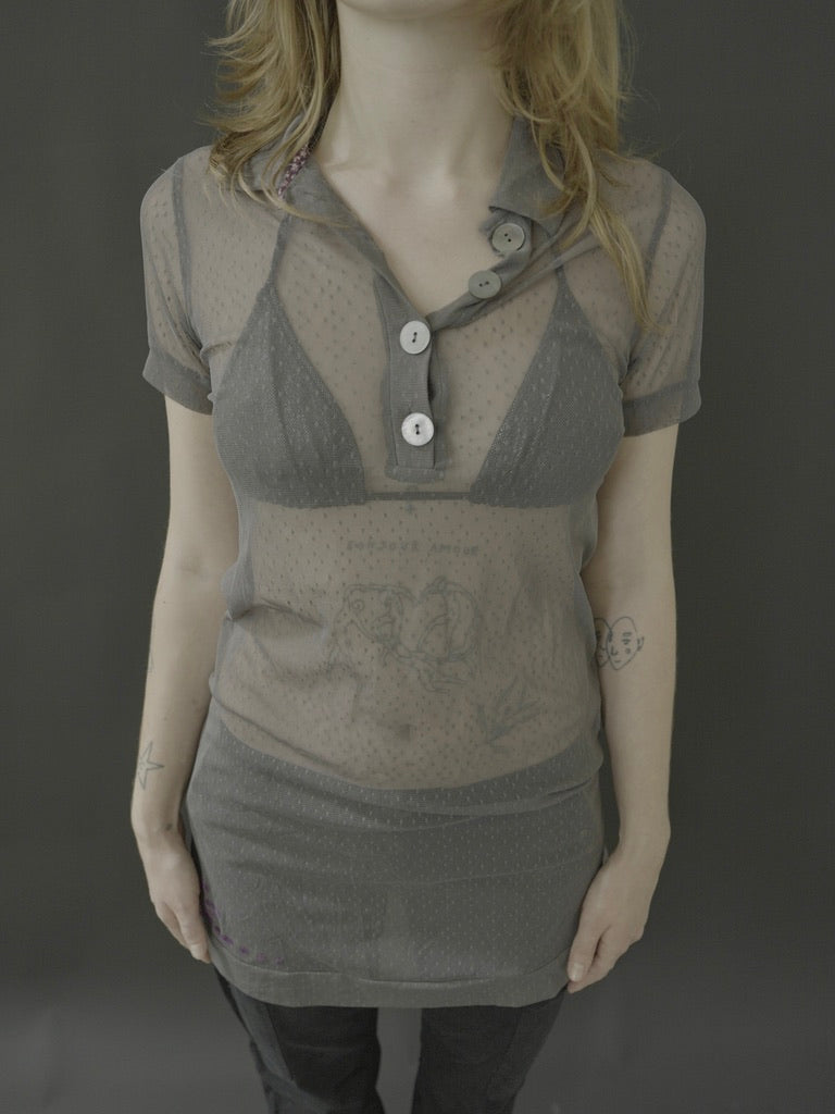 cop copine sheer polo dress with large buttons
