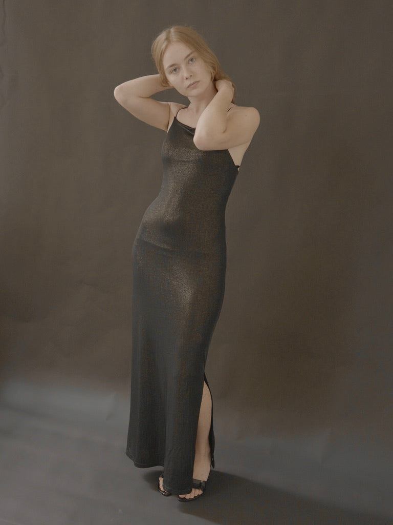 midnight satin lace-up backless maxi dress