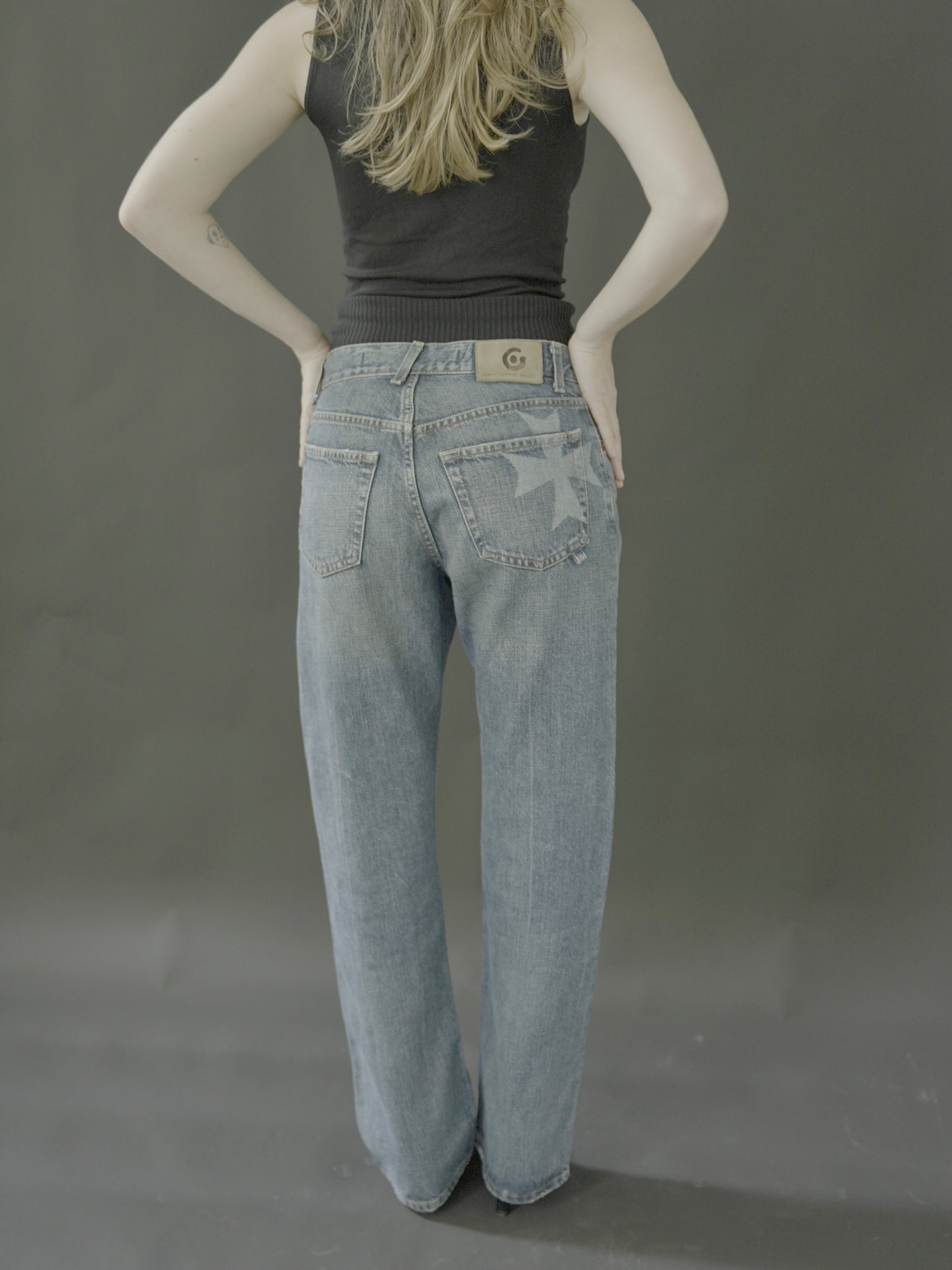 wash denims with star detail