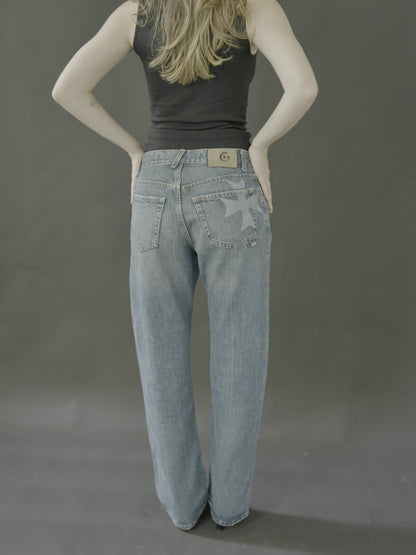 wash denims with star detail
