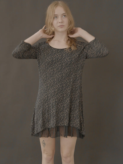 long-sleeve mini dress with sheer hem
