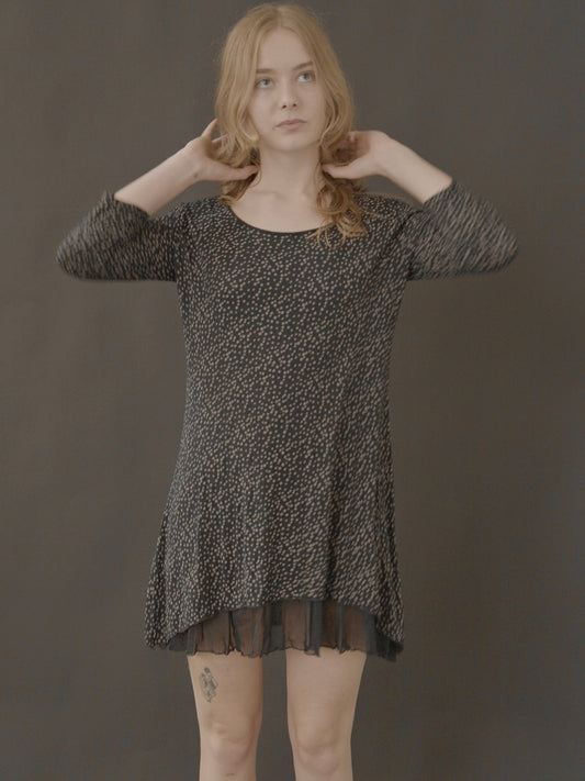 long-sleeve mini dress with sheer hem