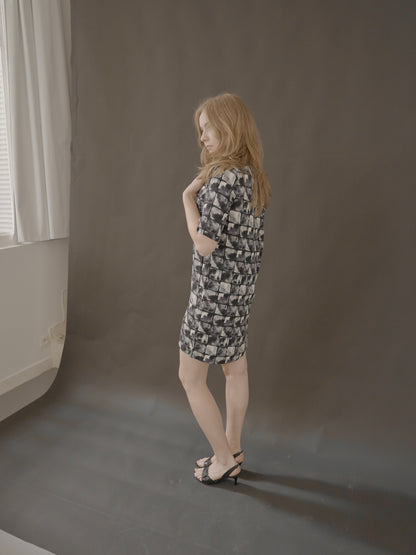 abstract check print mini dress