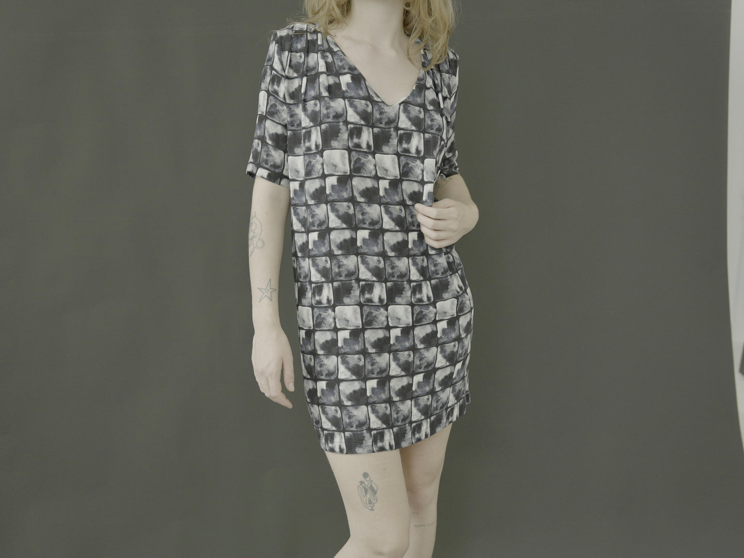 abstract check print mini dress