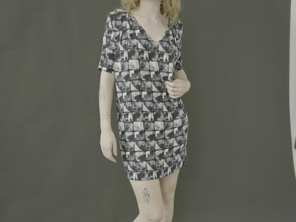 abstract check print mini dress