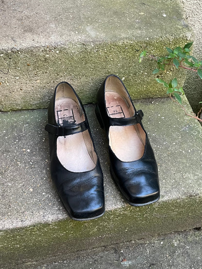 black leather mary janes