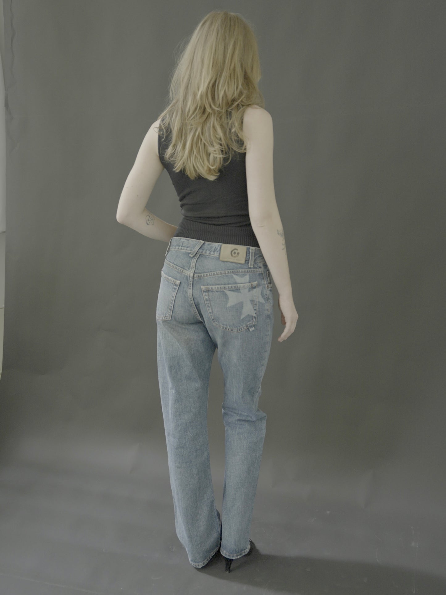 wash denims with star detail