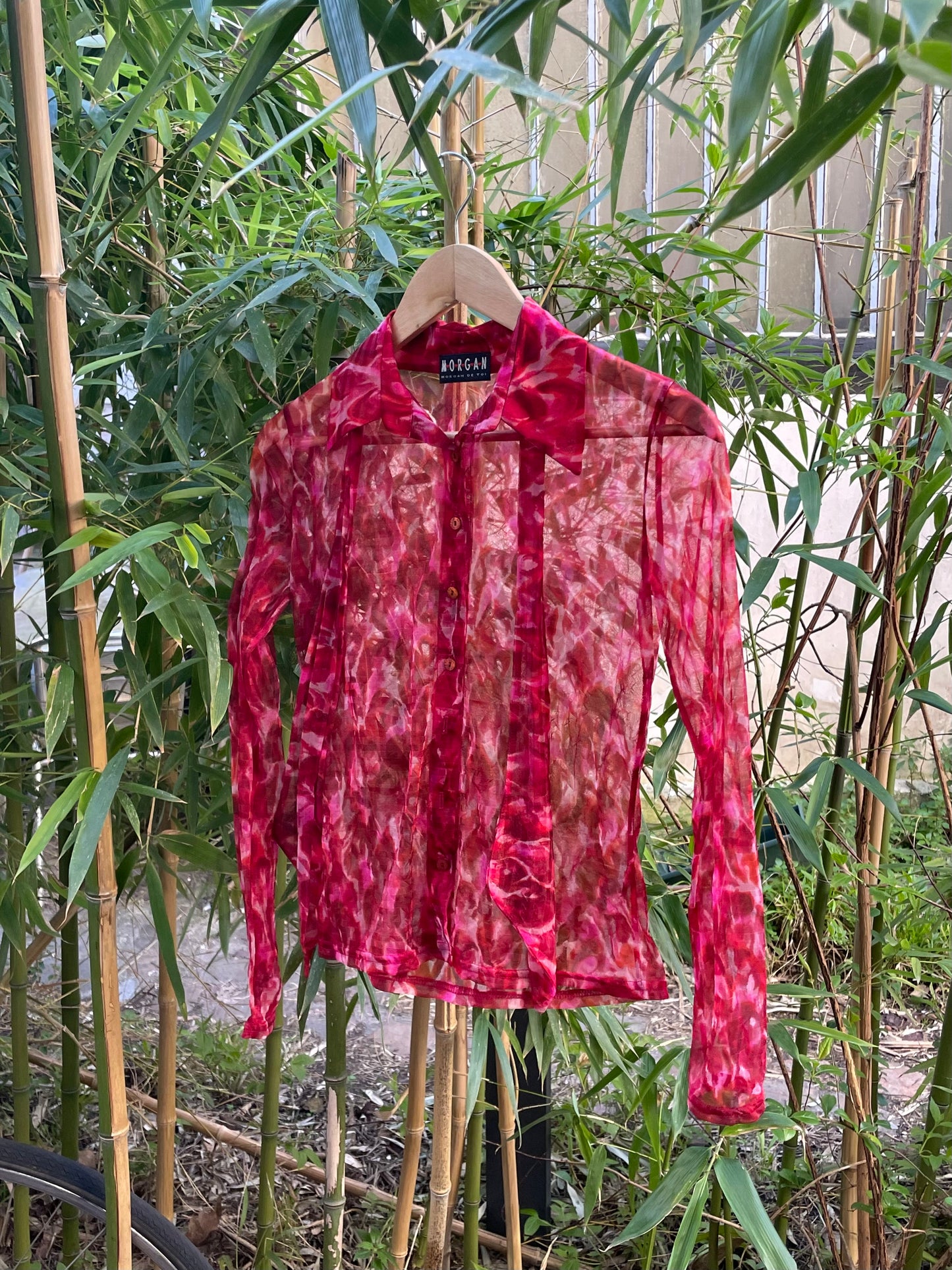 morgan mesh red blouse