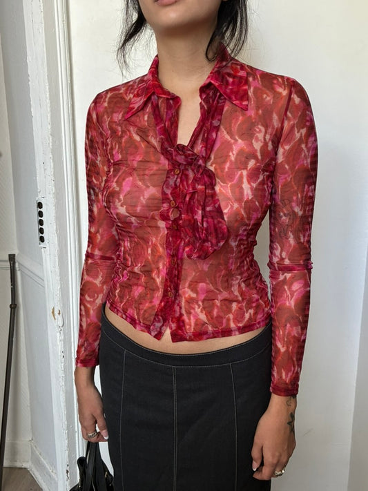 morgan mesh red blouse