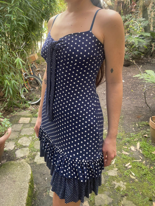 navy polka dot mini dress