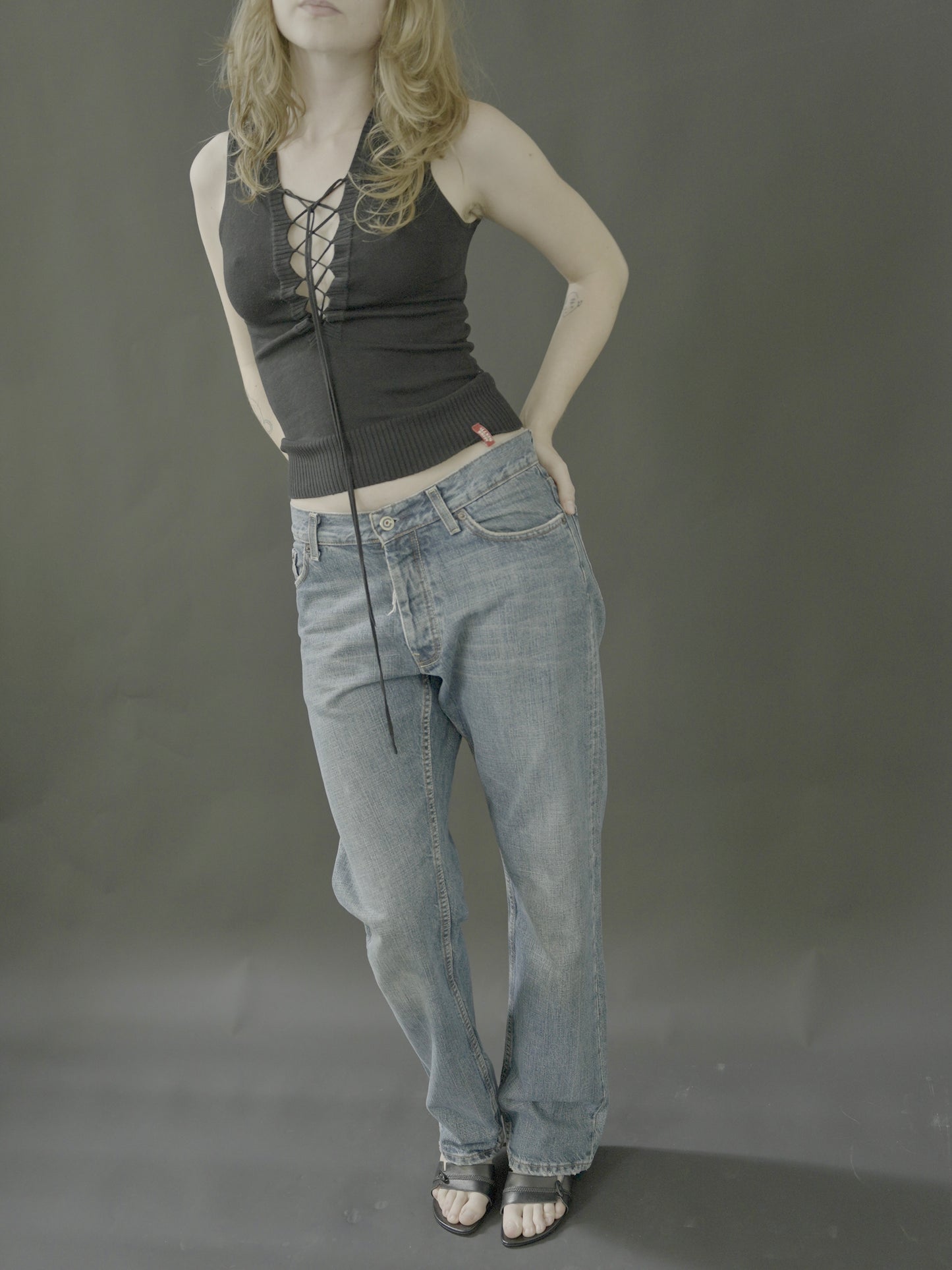 wash denims with star detail