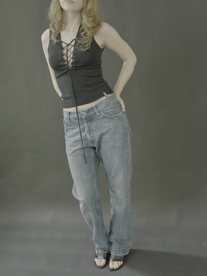 wash denims with star detail