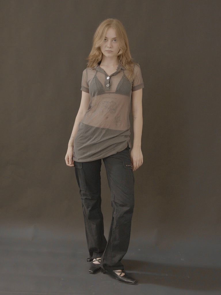 cop copine sheer polo dress with large buttons