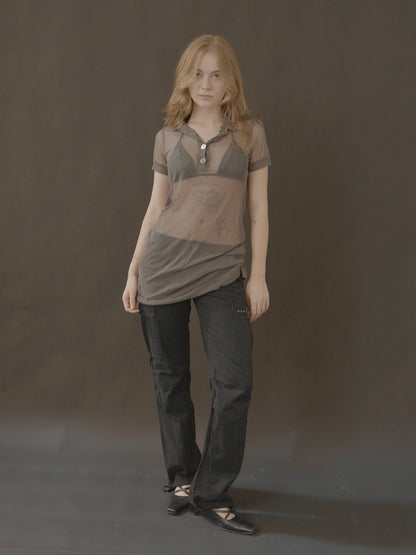 cop copine sheer polo dress with large buttons